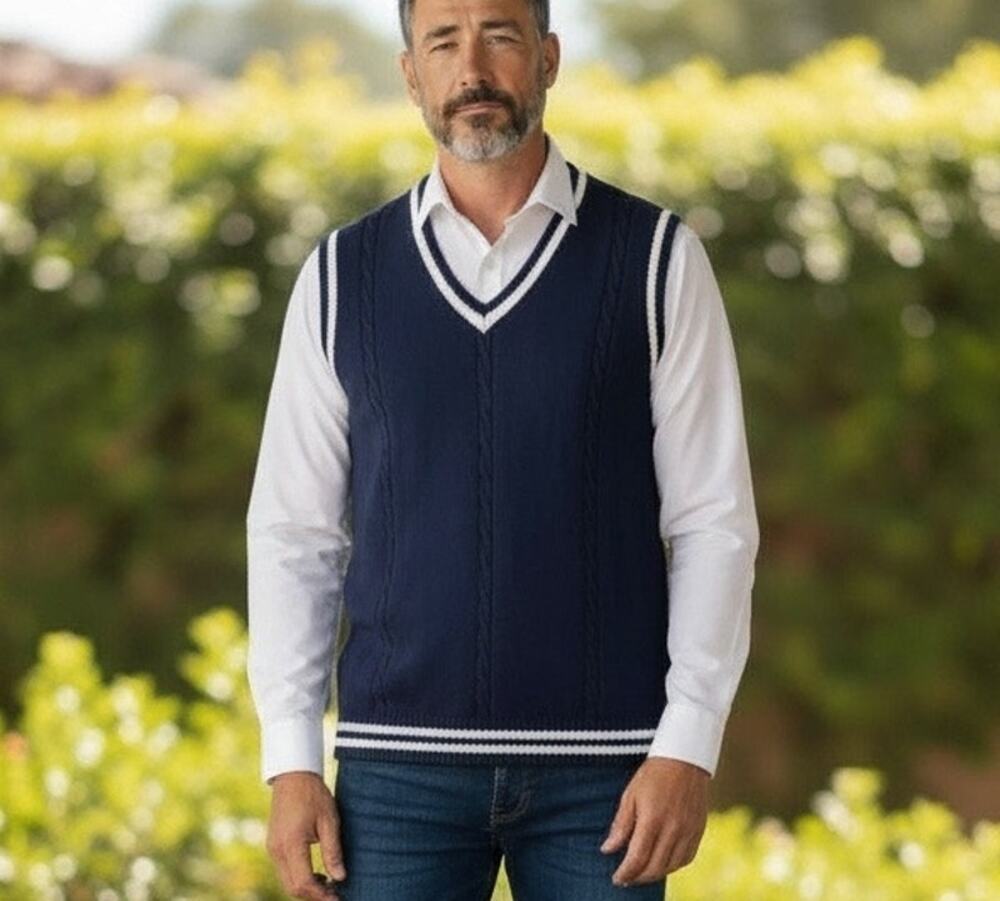 JK Men'S Cricket Sweater Vest XL Navy White Vintage 90's Tennis Preppy Old Money